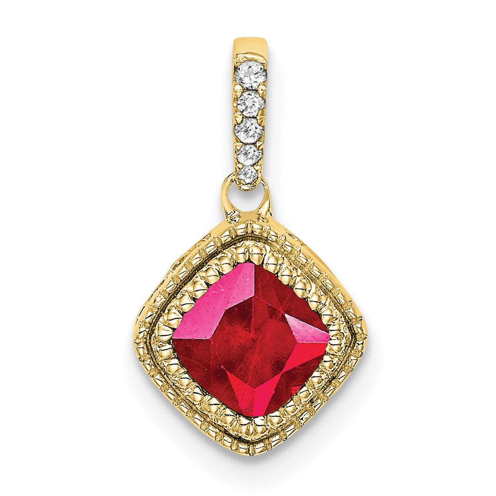 10k yellow gold cushion ruby and real diamond pendant pm7092 ru 013 1ya
