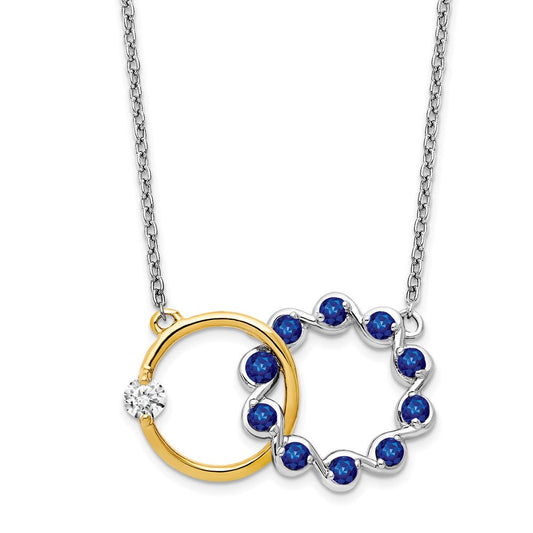 14k two tone gold sapphire and real diamond 18in circles necklace pm7220 sa 012 wya
