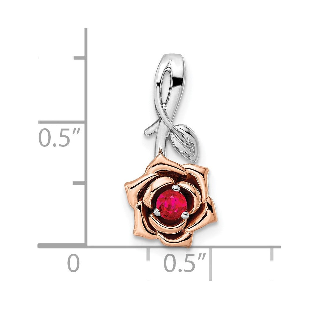 14k two tone gold white rose ruby flower pendant pm8274 ru wr