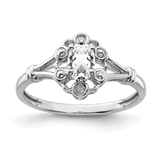 Sterling Silver Rhodium-plated White Topaz & Diamond Ring