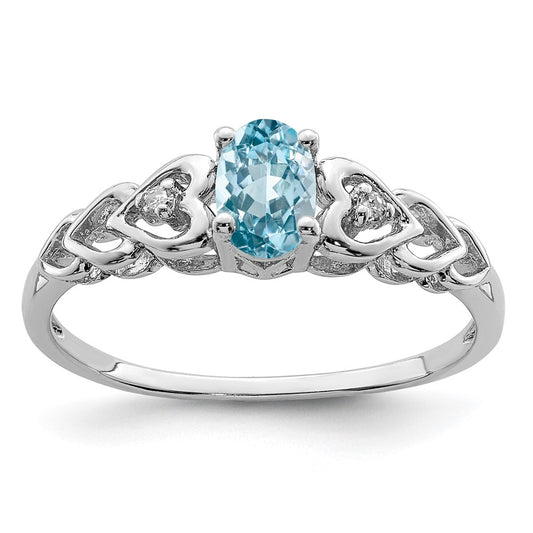 Sterling Silver Rhodium-plated Swiss Blue Topaz & Diamond Ring