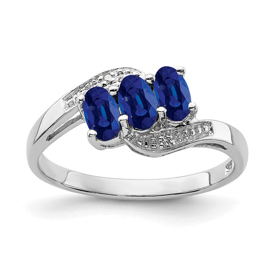 Sterling Silver Rhodium-plated Sapphire & Diamond Ring