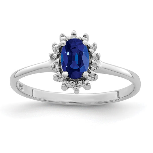 Sterling Silver Rhodium-plated Sapphire Diamond Ring