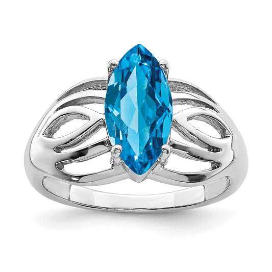 Sterling Silver Rhodium-plated Swiss Blue Topaz Ring