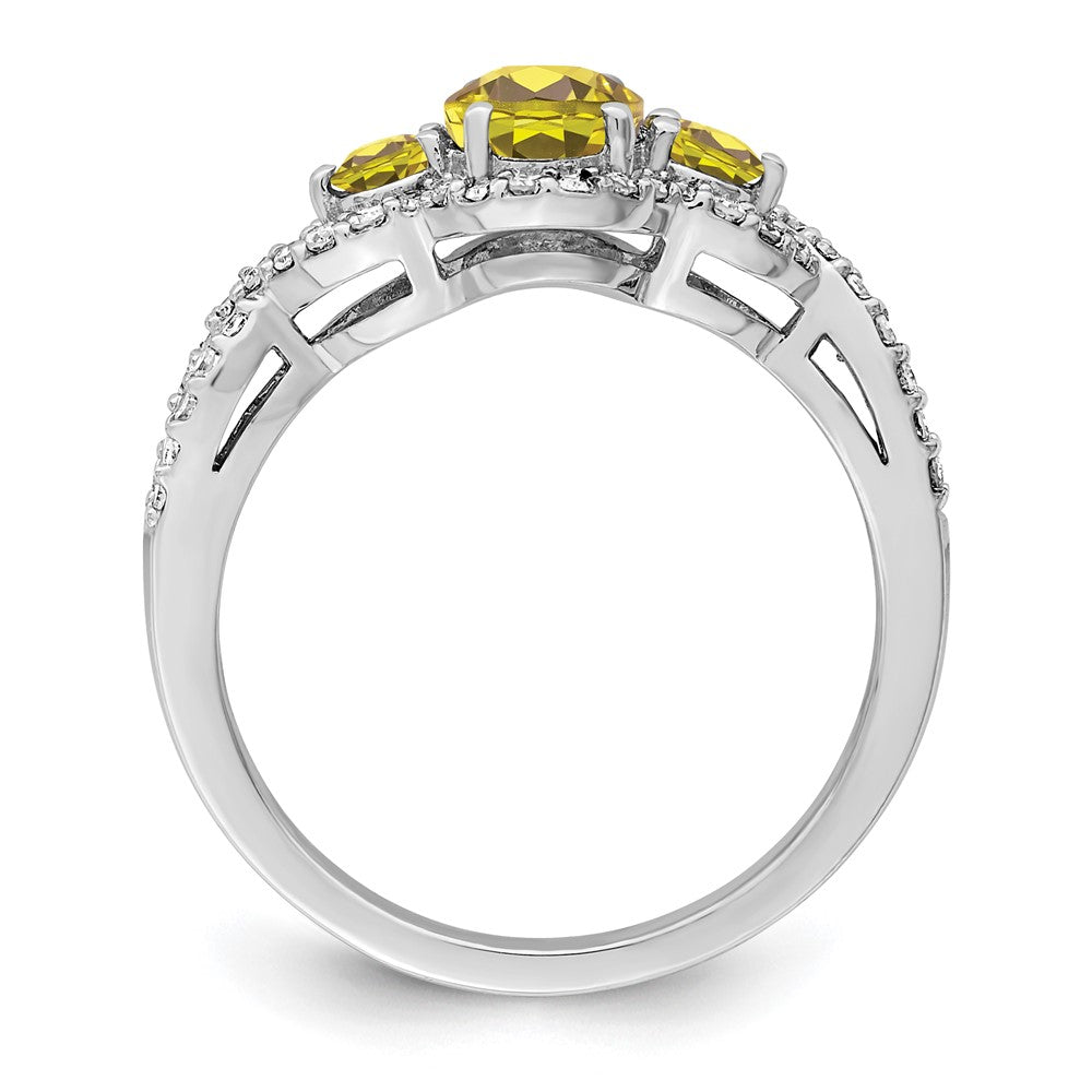 Sterling Silver Rhodium Diamond & Lemon Quartz Ring