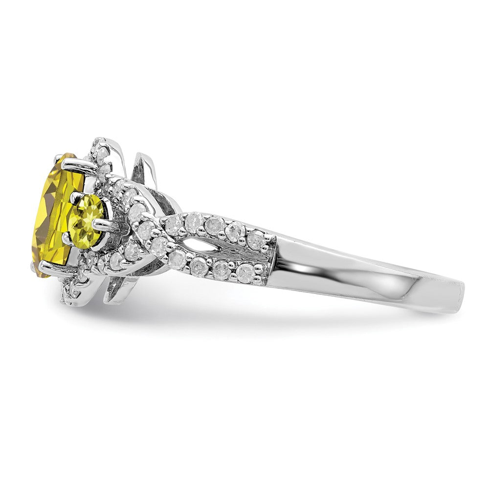 Sterling Silver Rhodium Diamond & Lemon Quartz Ring