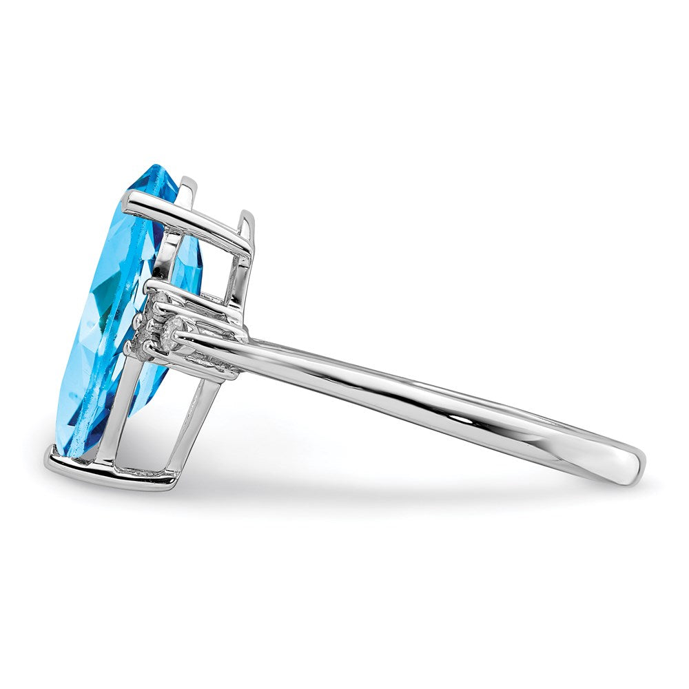 Sterling Silver Rhodium Blue Topaz & Diamond Ring