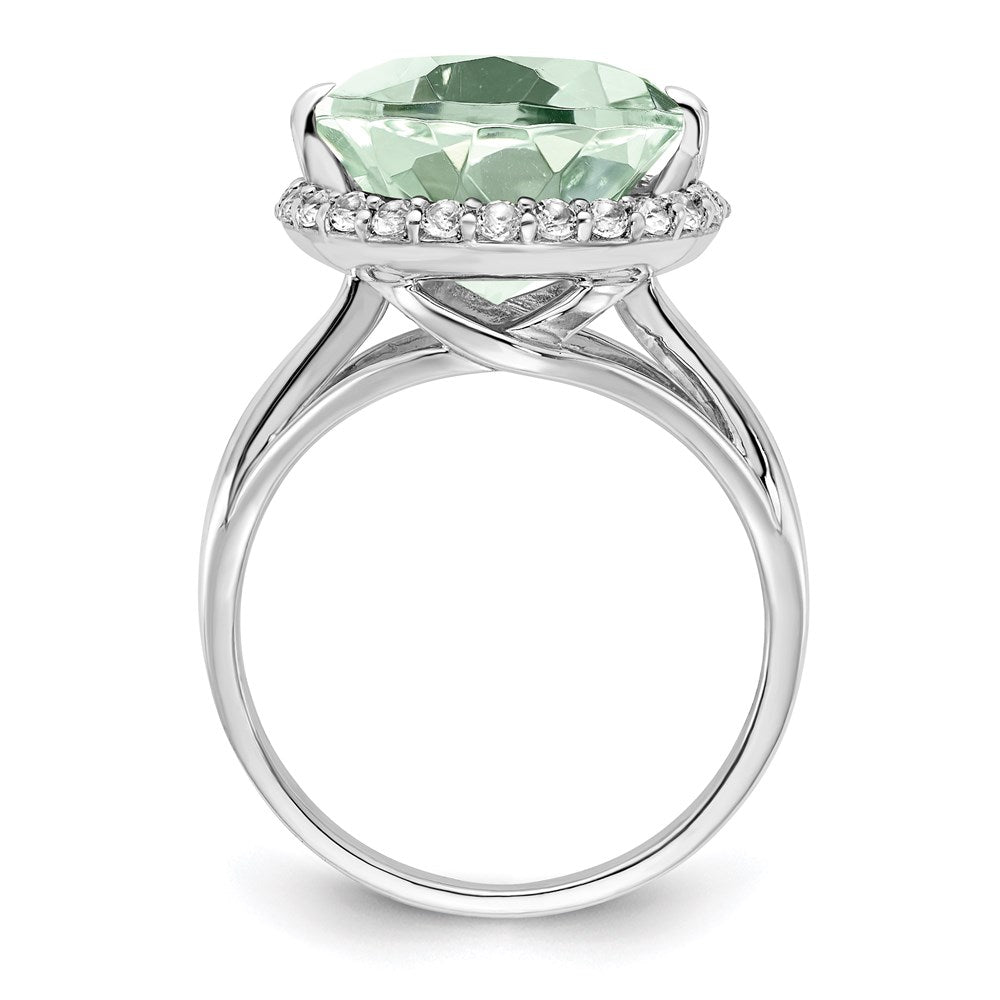 Sterling Silver Rhodium White Topaz & Green Quartz Ring