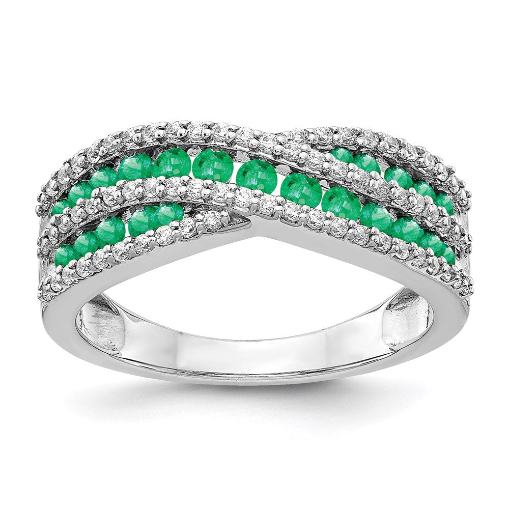 14k white gold real diamond and emerald fancy ring rm3847 em 033 wa