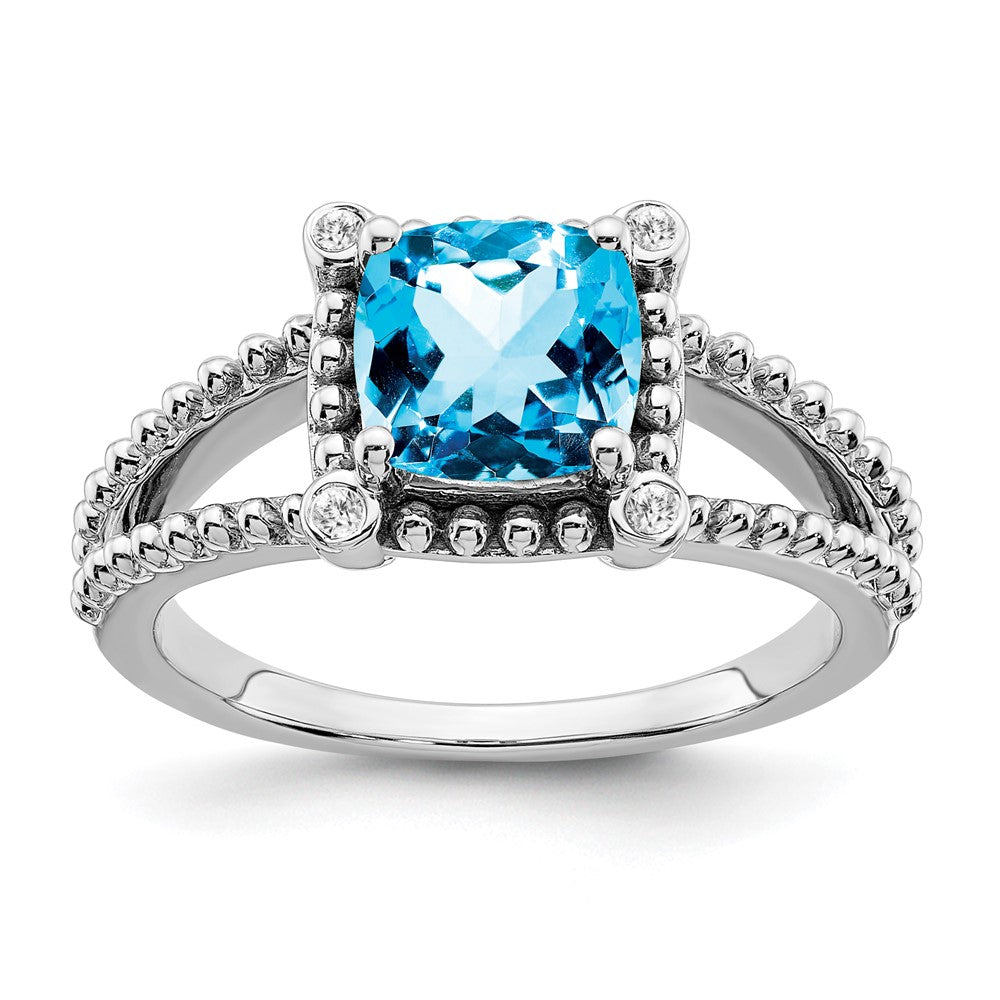 14k white gold cushion blue topaz and real diamond ring rm7163 bt 004 wa