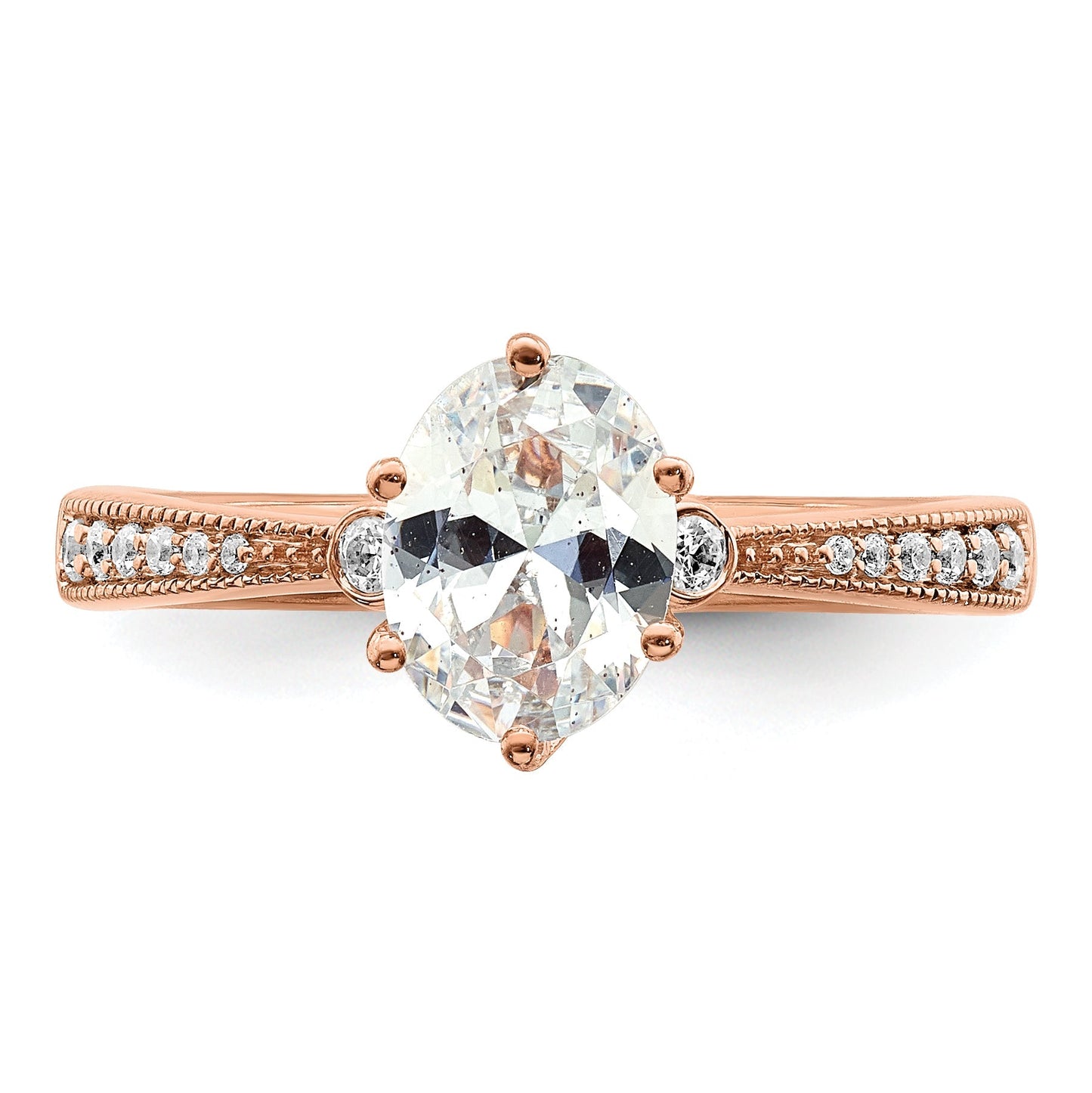 1.00kt. CZ Fest Real 14k Rose Polieren 1kt Oval Engagierenment Durchm Ring