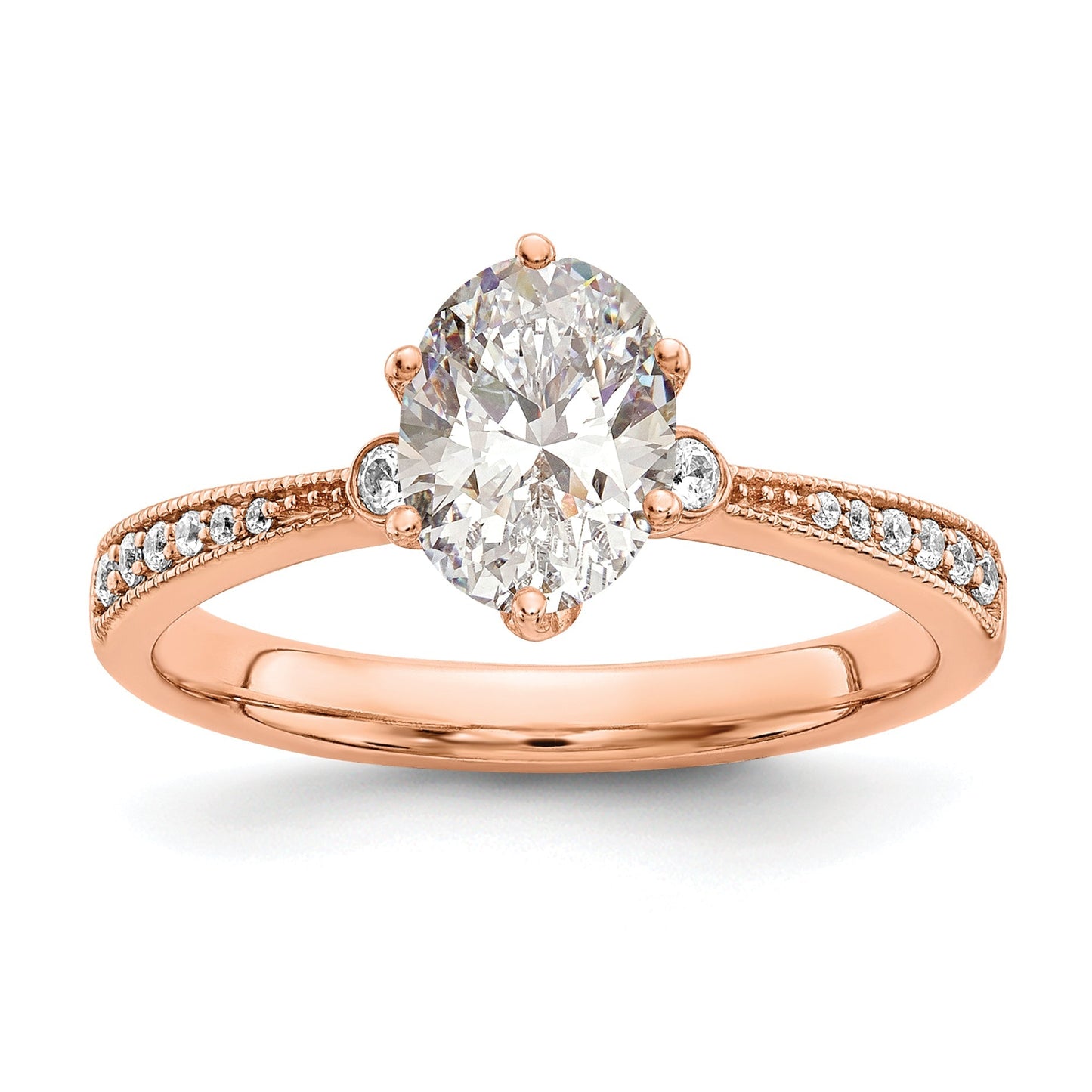 1.00kt. CZ Fest Real 14k Rose Polieren 1kt Oval Engagierenment Durchm Ring