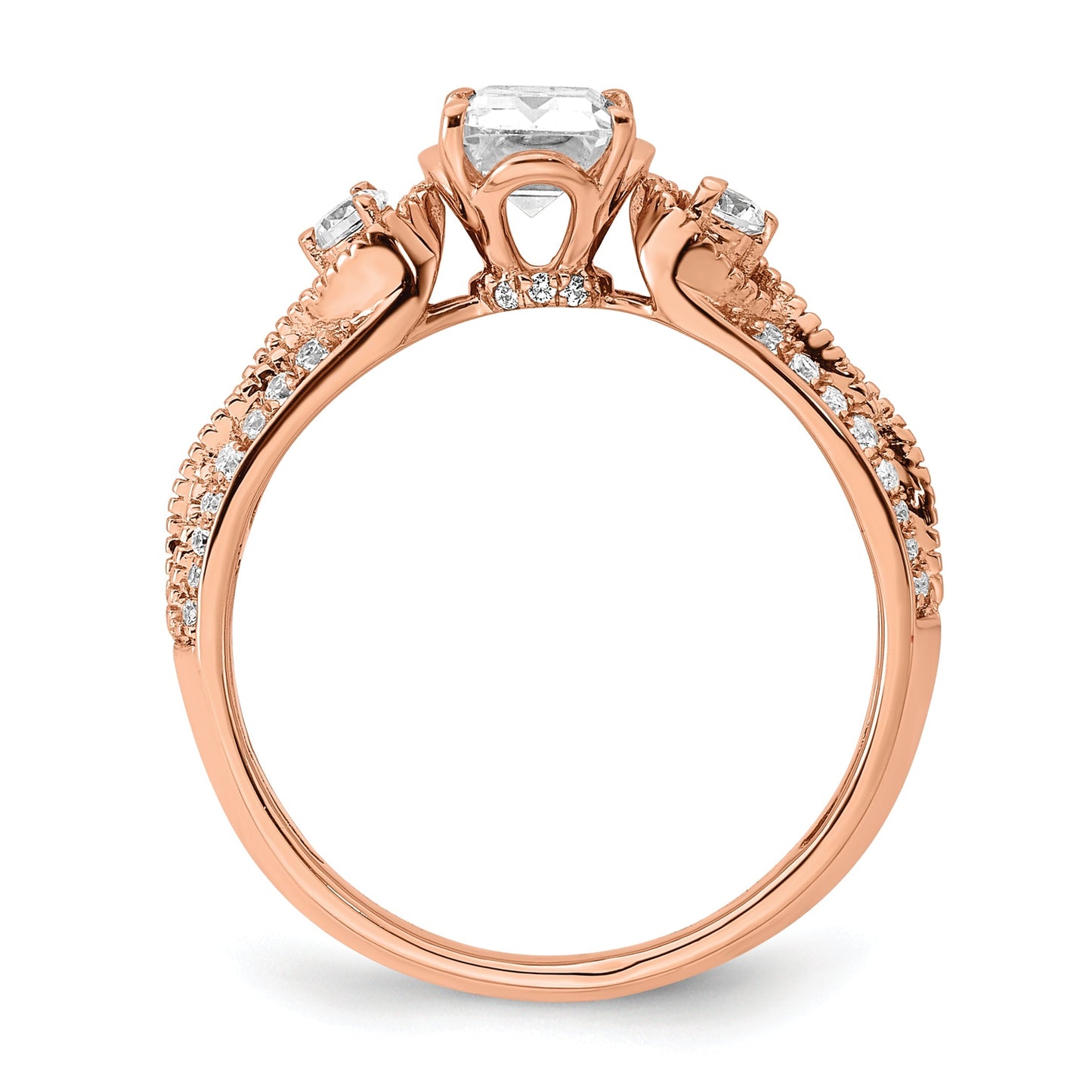 1.00kt. CZ Fest Real 14k Rose Polieren 1kt Smaragd Engagieren Durchm Ring