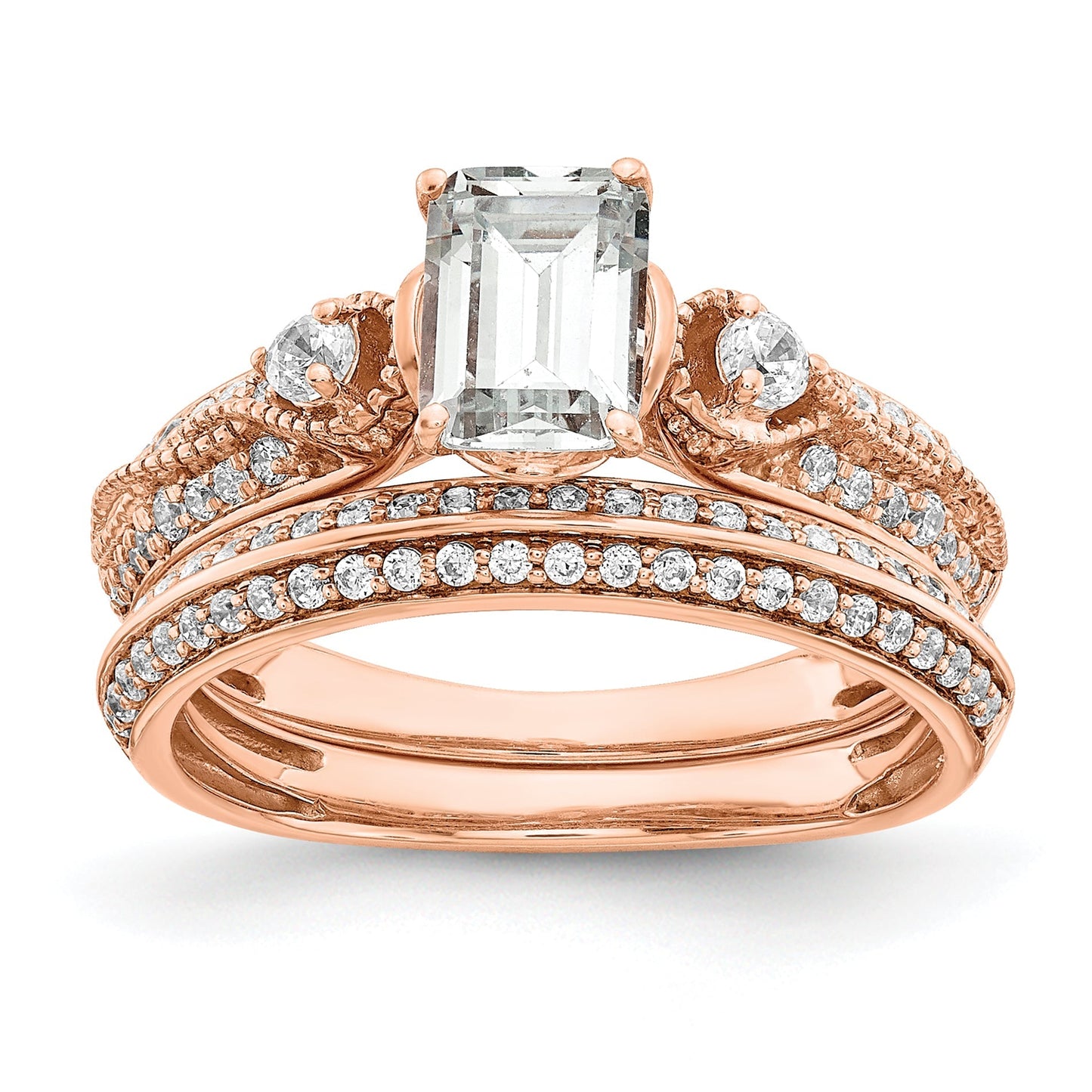 1.00kt. CZ Fest Real 14k Rose Polieren 1kt Smaragd Engagieren Durchm Ring