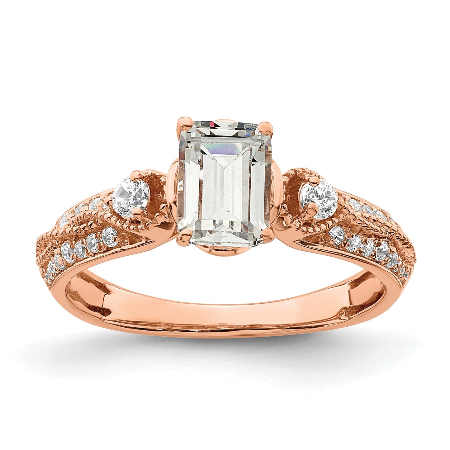 1.00kt. CZ Fest Real 14k Rose Polieren 1kt Smaragd Engagieren Durchm Ring