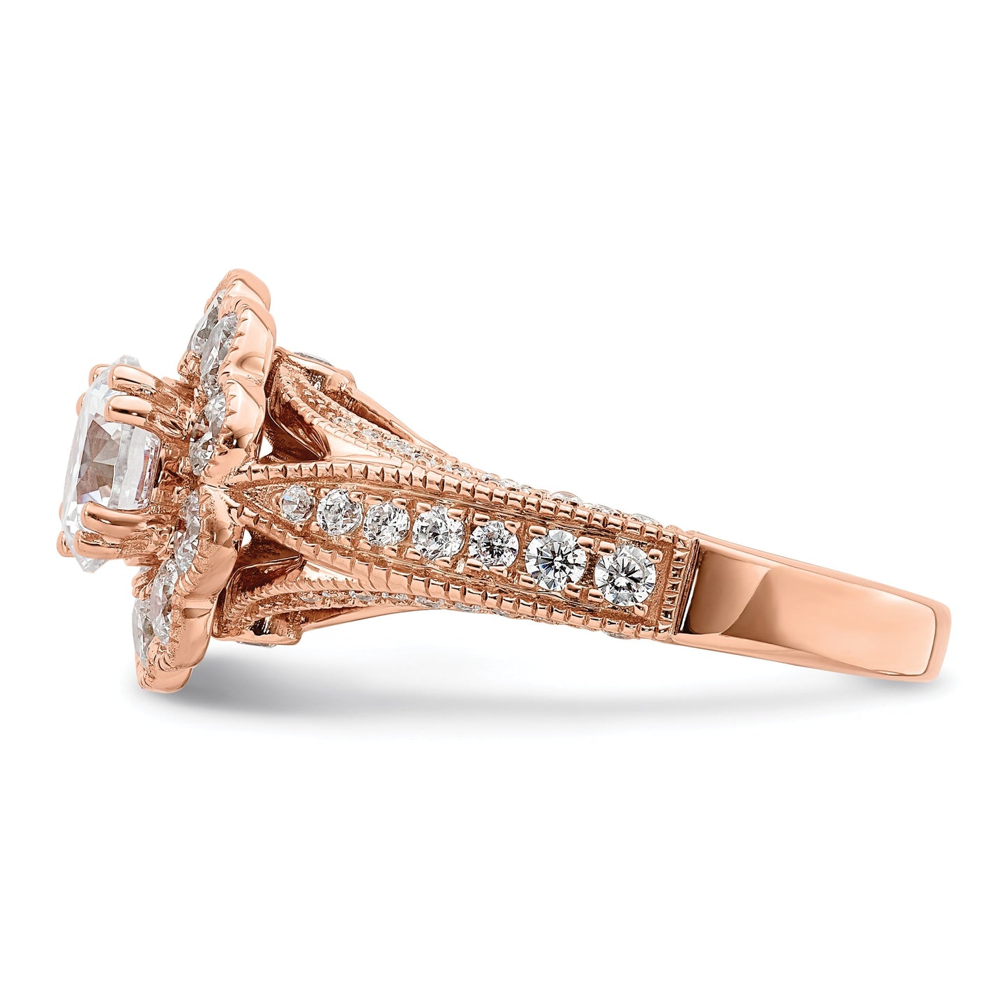 1.00kt. CZ Fest Real 14k Rose Polieren Jahrgeing Heiligenscerin 1kt Runden Durchm Ring