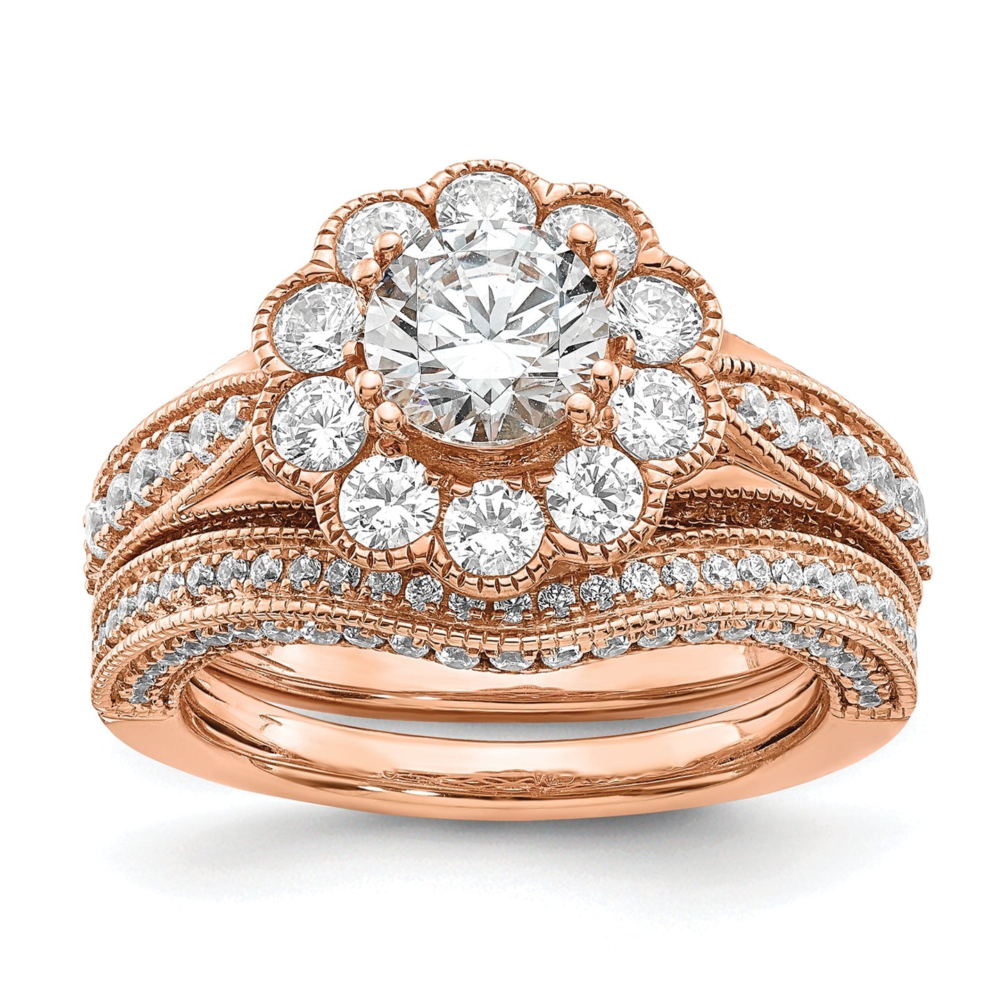 1.00kt. CZ Fest Real 14k Rose Polieren Jahrgeing Heiligenscerin 1kt Runden Durchm Ring