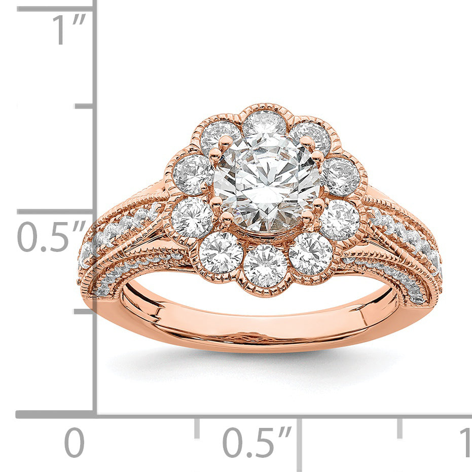 1.00kt. CZ Fest Real 14k Rose Polieren Jahrgeing Heiligenscerin 1kt Runden Durchm Ring