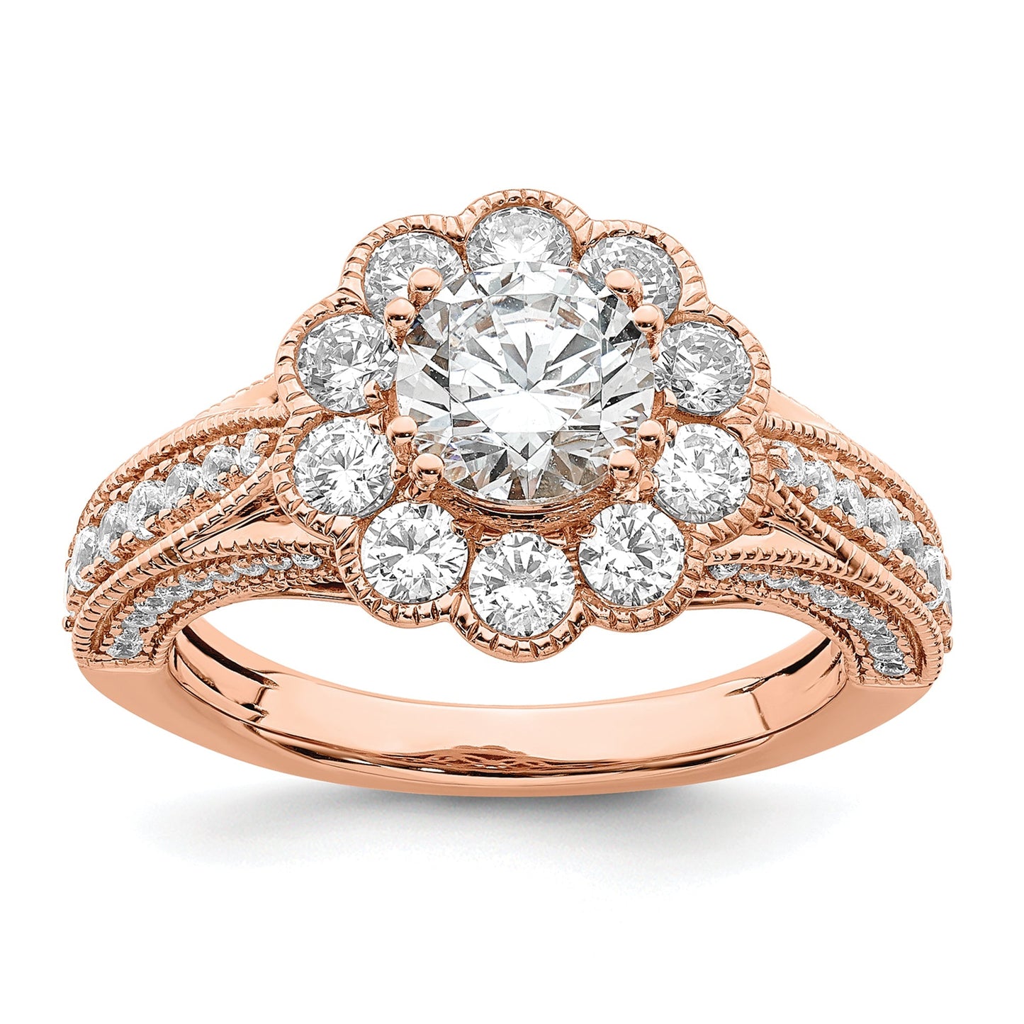 1.00kt. CZ Fest Real 14k Rose Polieren Jahrgeing Heiligenscerin 1kt Runden Durchm Ring