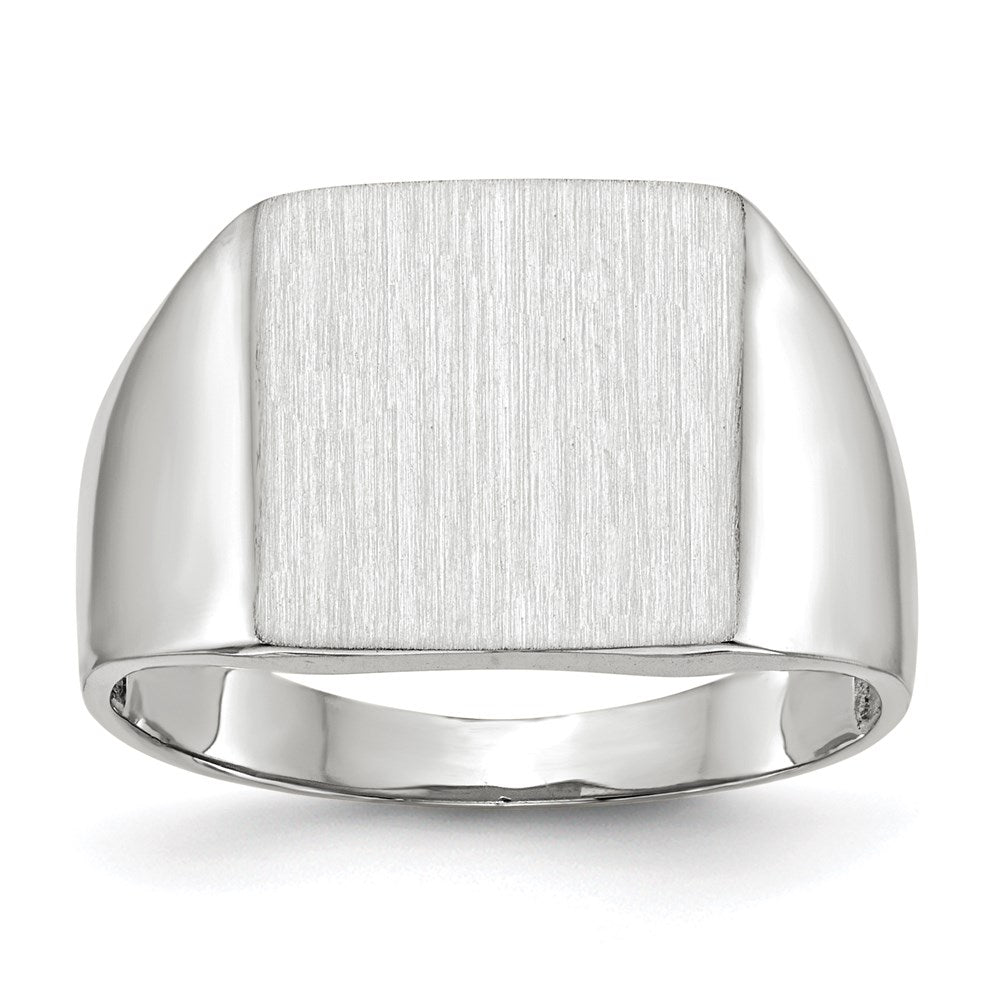 14k white gold 13 5x13 0mm open back satin mens signet ring rs613