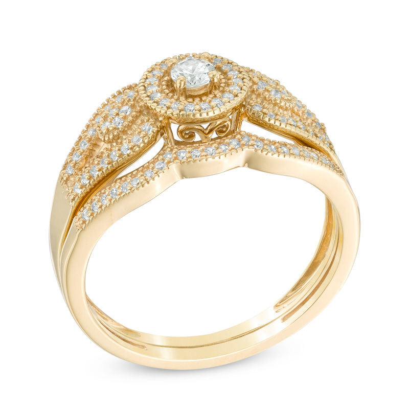 1/4 CT. T.W. DurchMeinnt Heiligenscerin Jahrgeing-Stil Braut Engagierenment Ring Sbeiz in 14K Gelb Gold