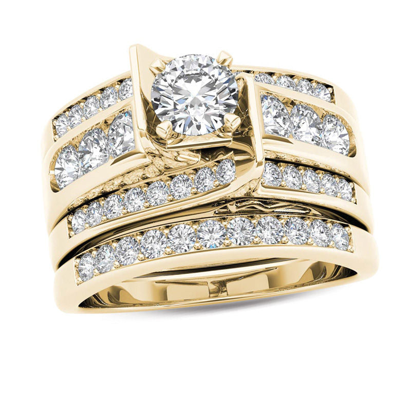 1.25 Kt. DurchMeinnt Multi-sterseinn Zeile Braut Engagierenment Ring Sbeiz in 14K Gelb Gold