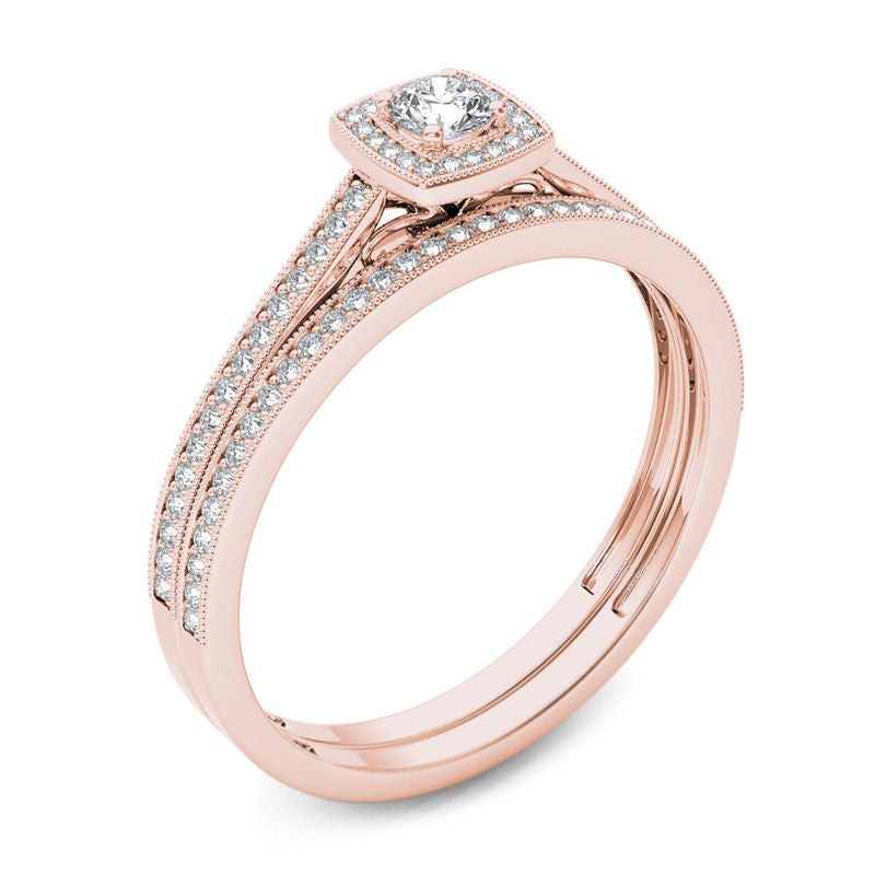 1/3 CT. T.W. DurchMeinnt Kistsen Rahmen Jahrgeing-Stil Braut Engagierenment Ring Sbeiz in 14K Rose Gold