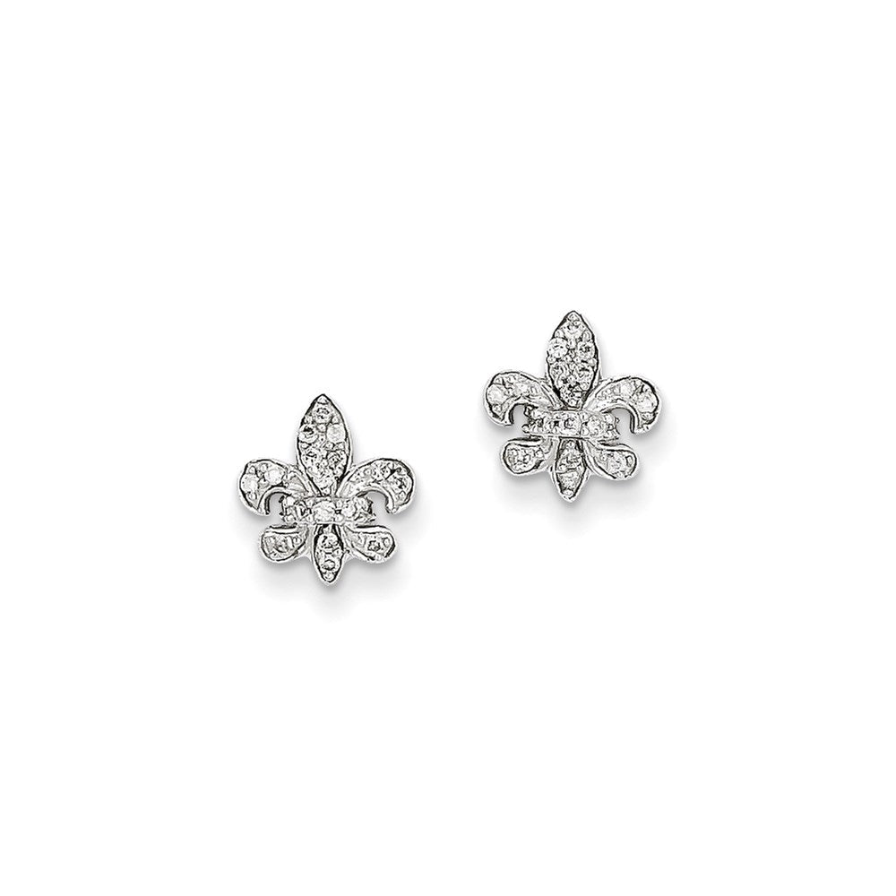 14k White Gold Real Diamond Fleur de Lis Post Earrings XE2302AA