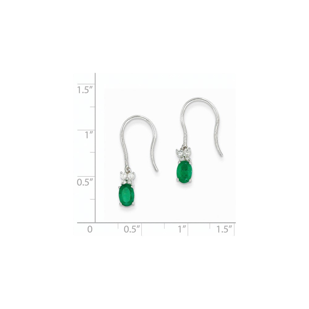 14k White Gold 1/8ct Real Diamond & Emerald Shepherd Hook Earrings XE2411E/AA