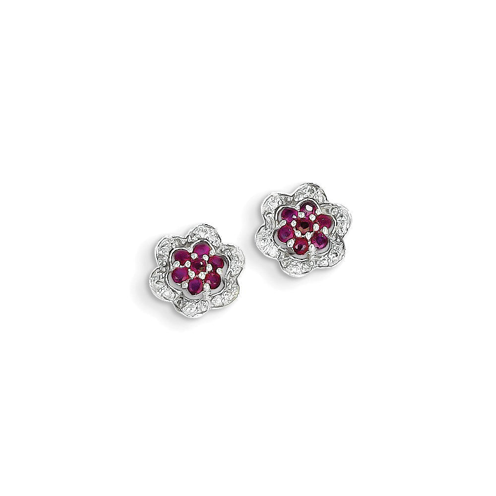 14k White Gold Real Diamond & Ruby Earrings XE2426R/AA