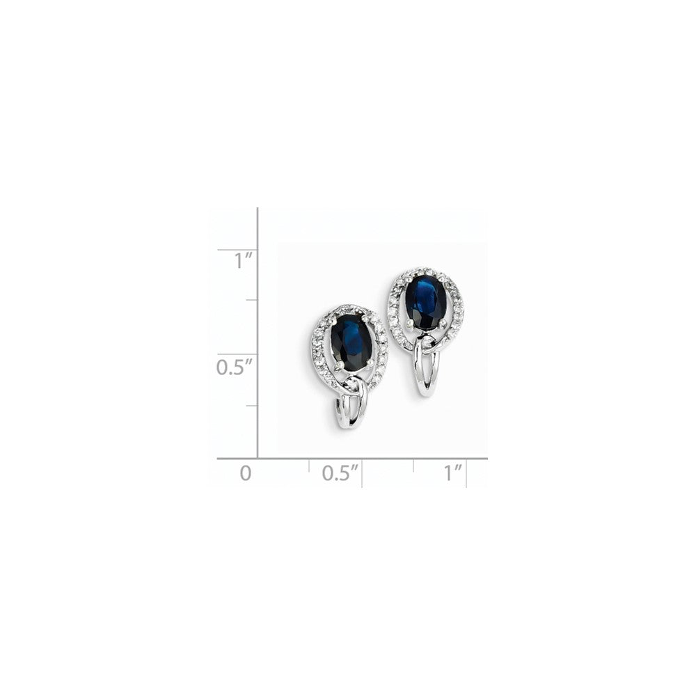 14K White Gold Real Diamond & Sapphire J Hoop Earrings XE2482S/AA