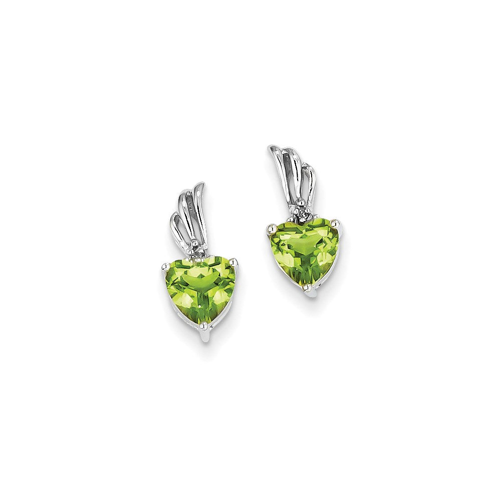 14K White Gold Real Diamond and Peridot Heart Post Earrings XE2556PE/AA