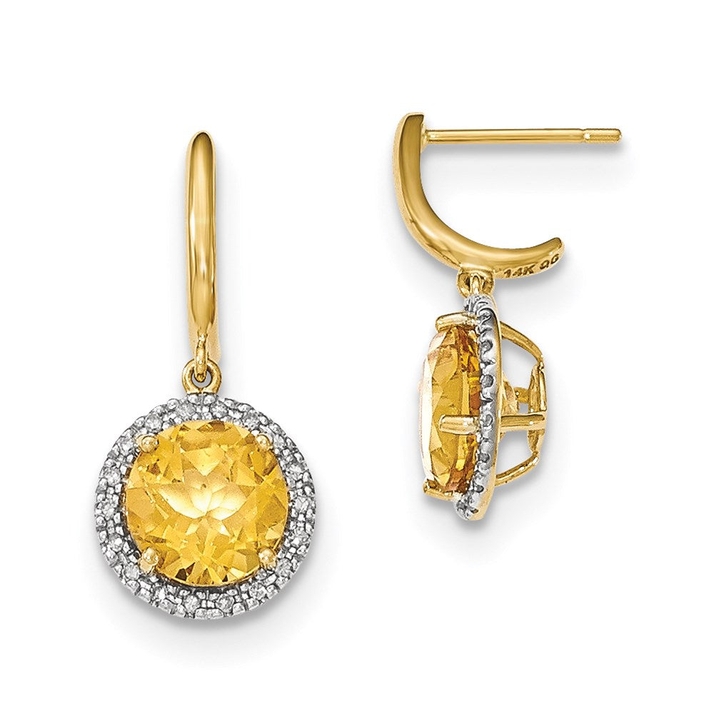 14k Yellow Gold Citrine w/Real Diamond Halo Post Dangle Earrings XE2832CI/AA