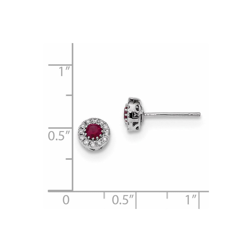 14k White Gold Real Diamond and Ruby Post Earrings XE3088R/AA