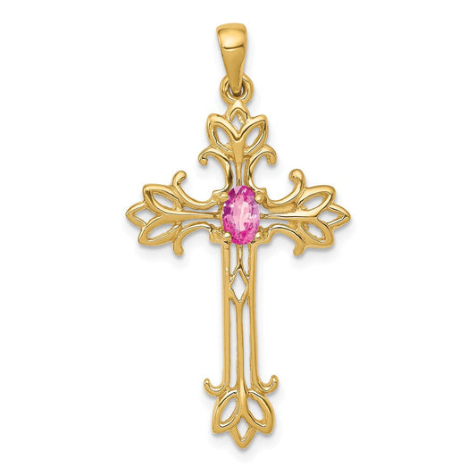 14k 5x3mm Oval Rosa Safthir Kreuz Einhänger