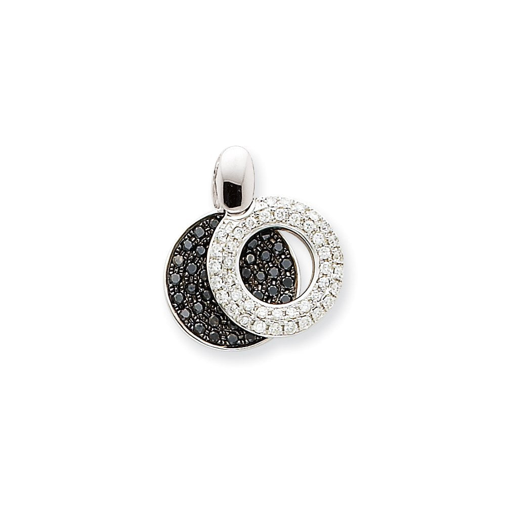 14k small black and white real diamond circle pendant white gold xp2901aa