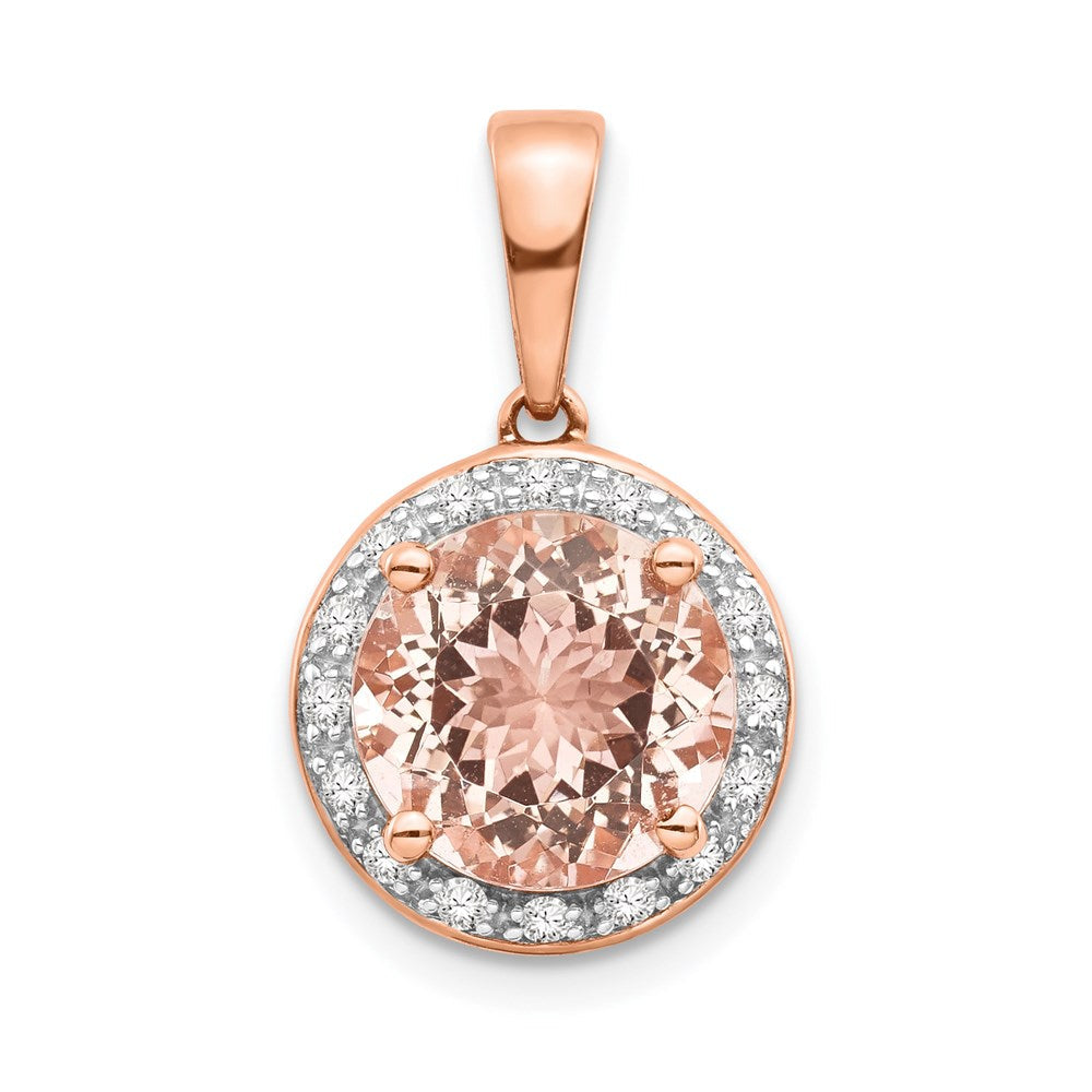 14k rose gold real diamond and morganite round pendant on 18in chain xp4182mg aa rsc20 18