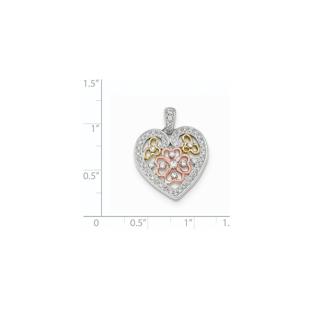 14k tri color gold real diamond floral heart pendant xp4933aa