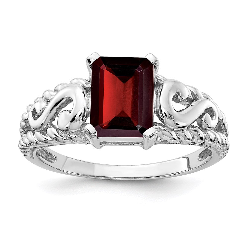 14k white gold 8x6mm emerald cut garnet ring y4678ga