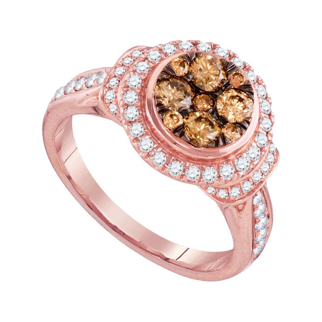 14k Rose Gold Runden Braun DurchMeinnt CLüster Ring 1 Ktzw