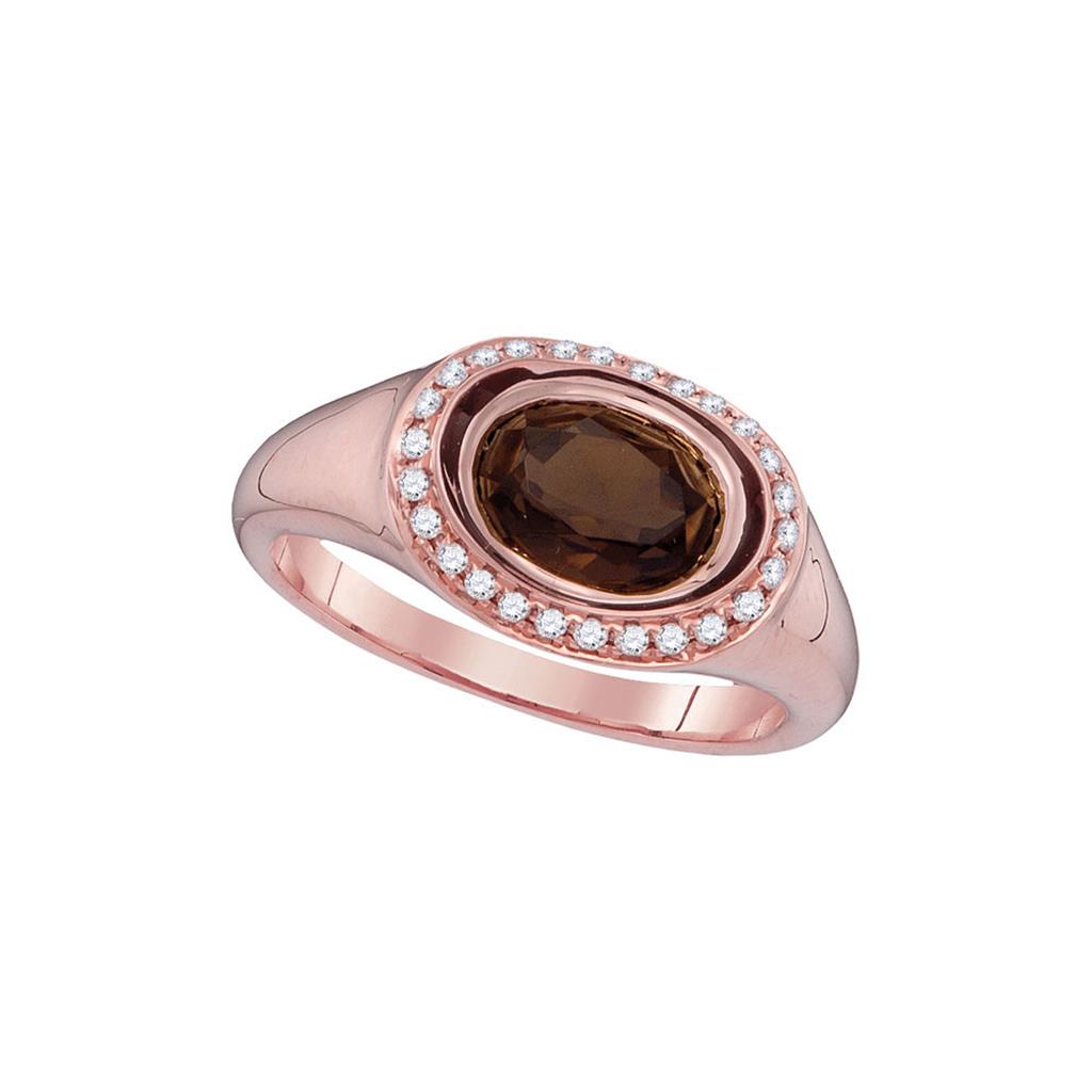 14k Rose Gold Oval Rauchig Quarz DurchMeinnt Solesär Ring 1-3/8 Ktzw