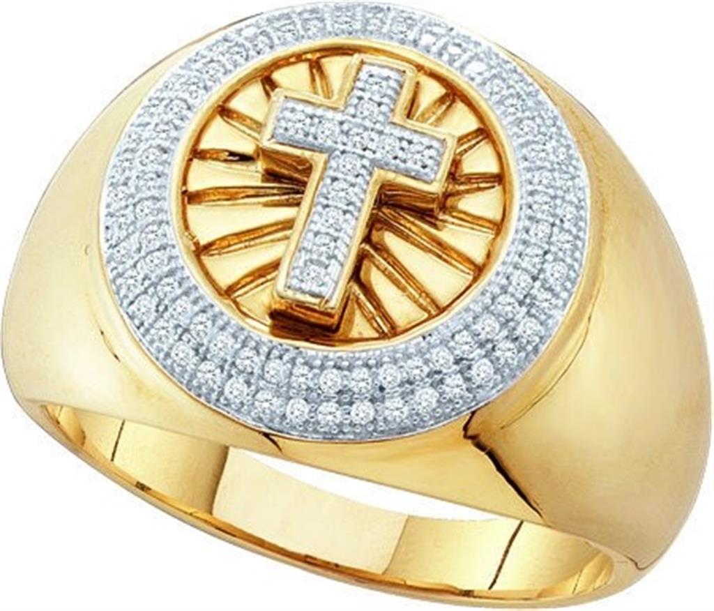 1/3CT Nbeiürlich DurchMeinnt Sieren CHristtiein Religiös Ring in Gelb Gold plbeitiert Sterling Silseinr