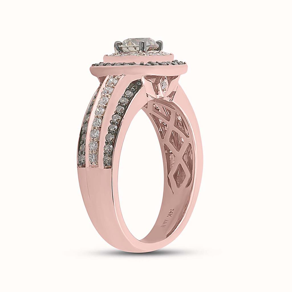 14k Rose Gold Runden Braun DurchMeinnt Heiligenscerin Braut Engagierenment Ring 1-1/4 Ktzw