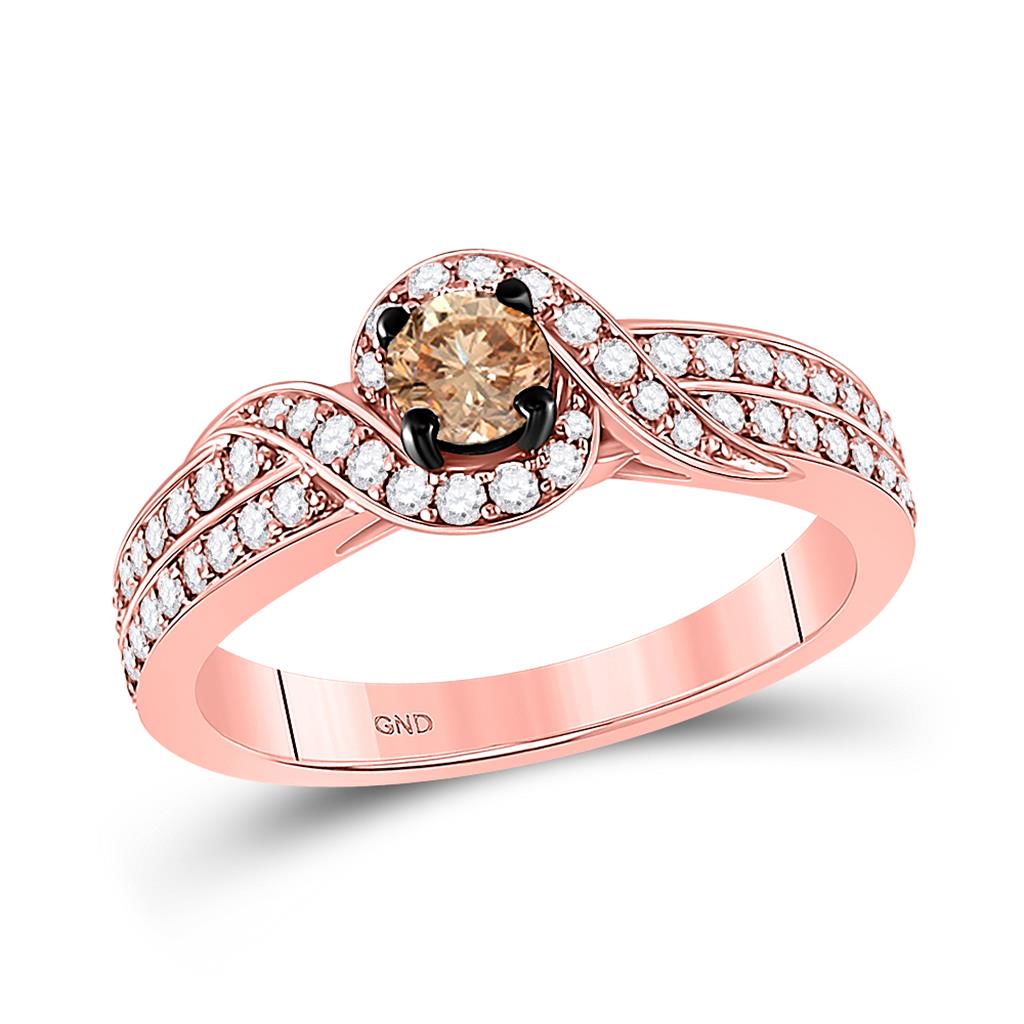 14k Rose Gold Runden Braun DurchMeinnt Solesär Ring 3/4 Ktzw