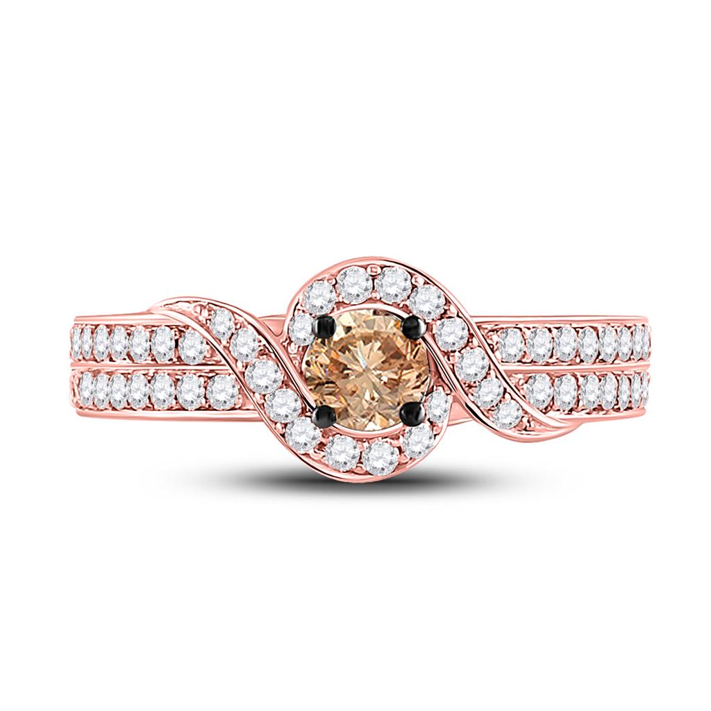 14k Rose Gold Runden Braun DurchMeinnt Solesär Ring 3/4 Ktzw