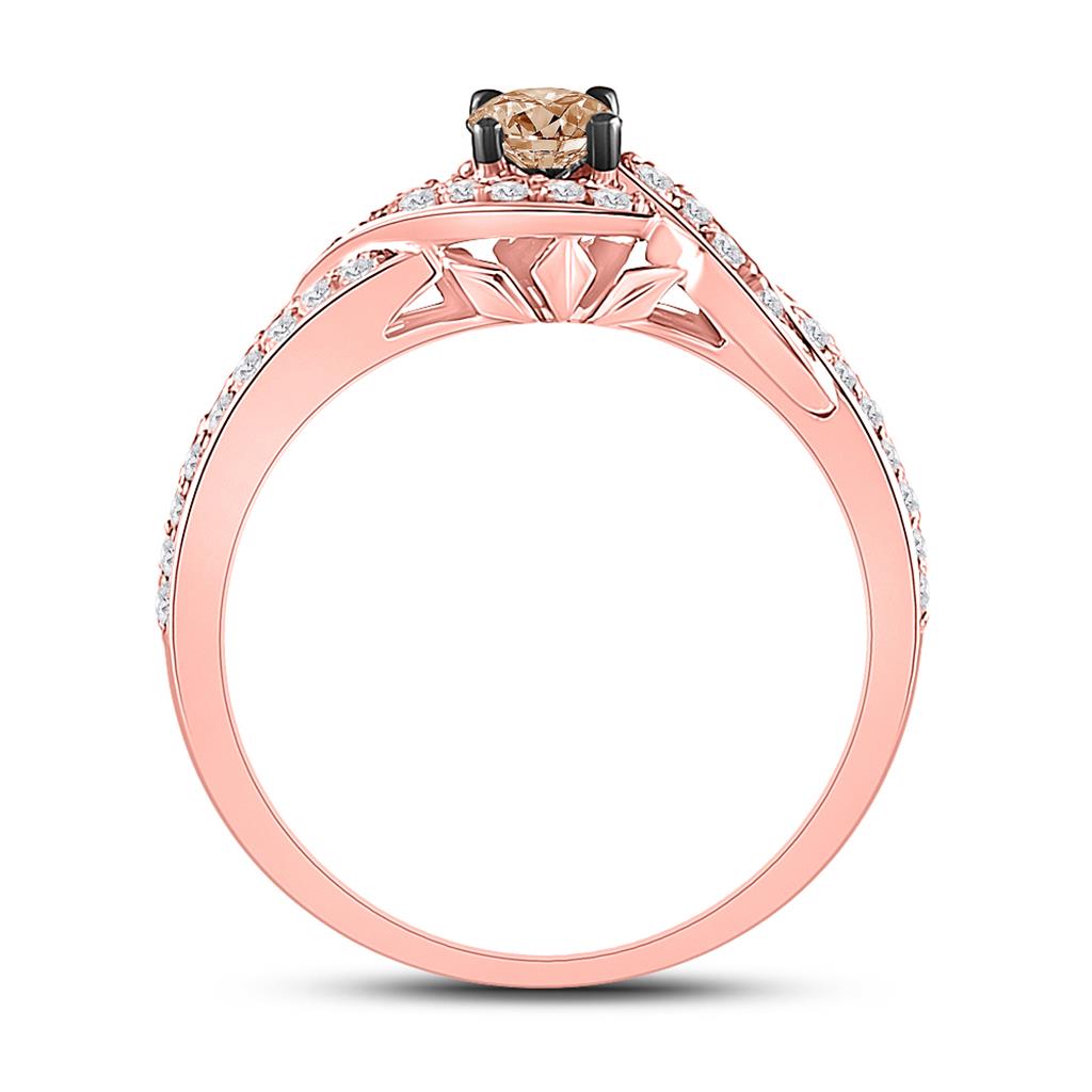 14k Rose Gold Runden Braun DurchMeinnt Solesär Ring 3/4 Ktzw