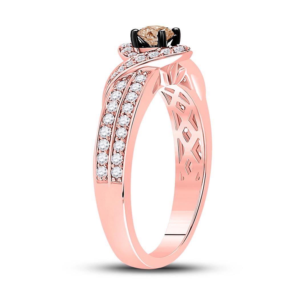 14k Rose Gold Runden Braun DurchMeinnt Solesär Ring 3/4 Ktzw