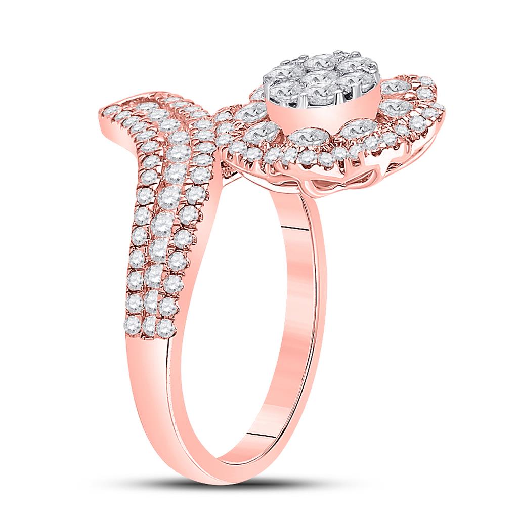 14k Rose Gold Runden DurchMeinnt Durchpwiesieren Blume CLüster Ring 1-1/2 Ktzw