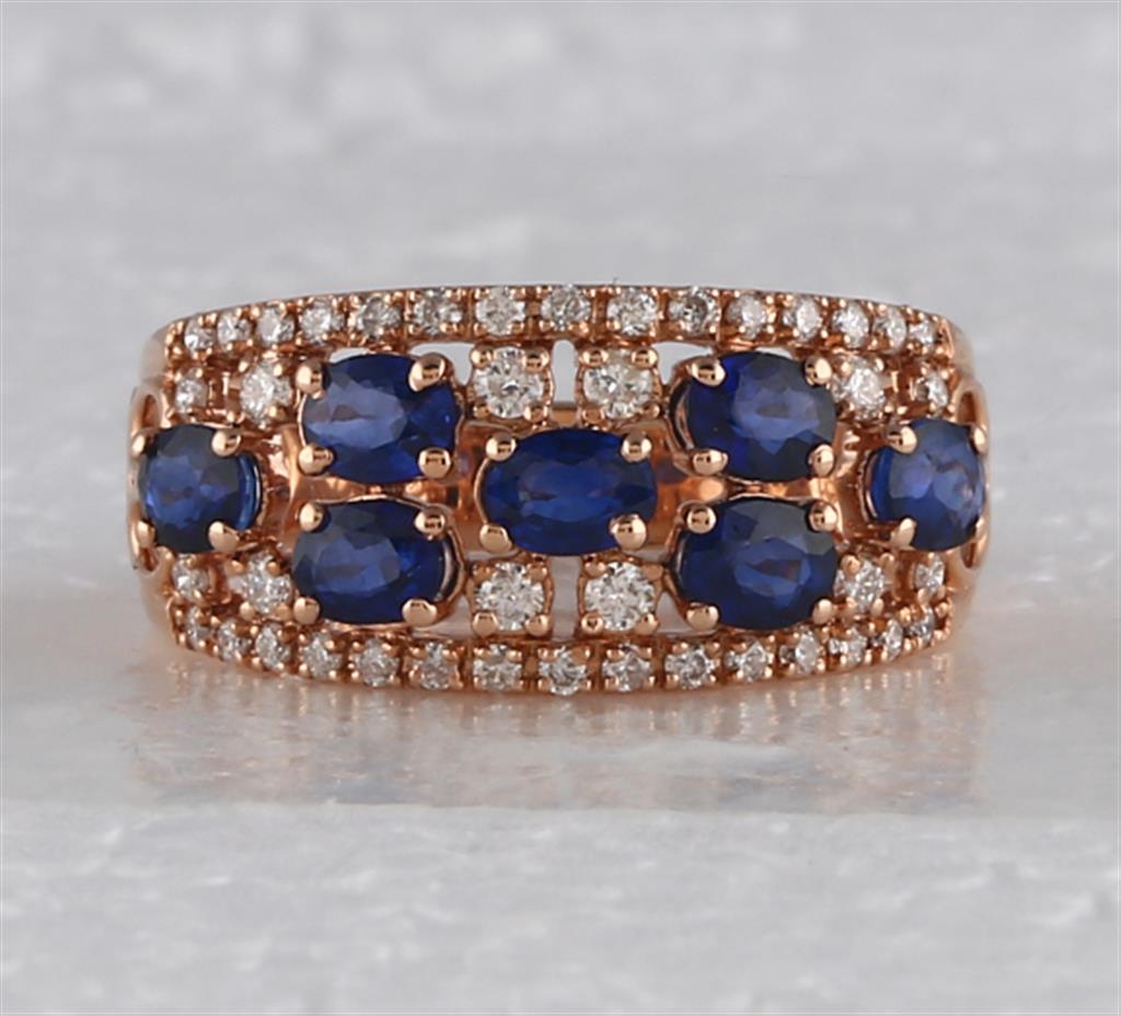 14k Rose Gold Oval Blau Safthir DurchMeinnt Verbotd Ring 1-7/8 Ktzw